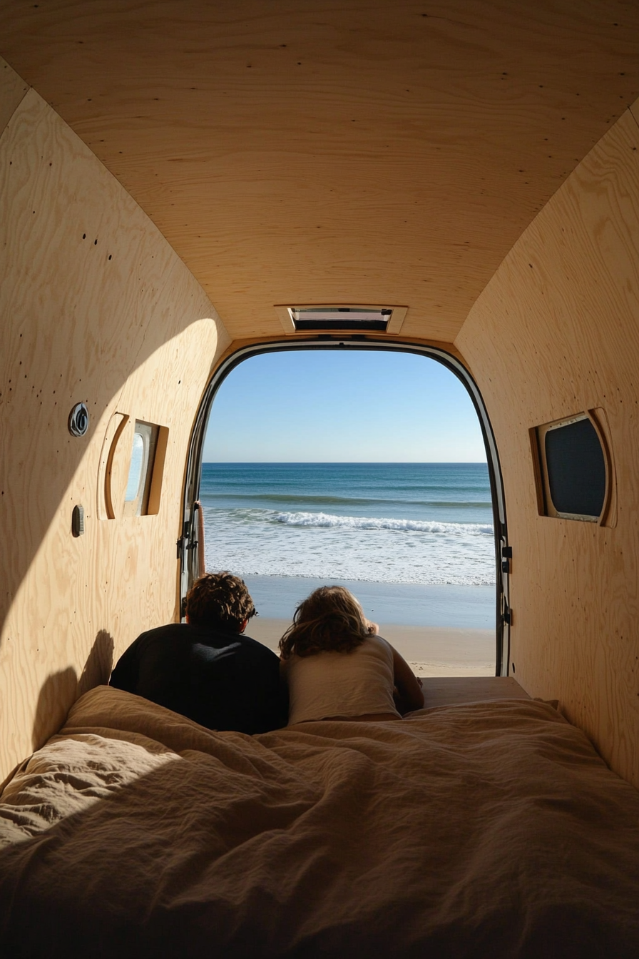 Two people relaxing in professional Campervan interior