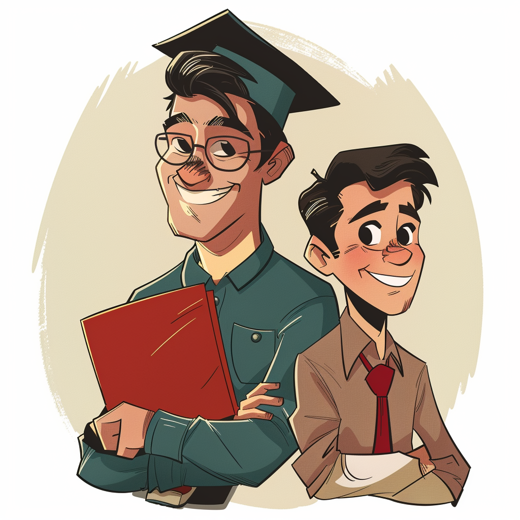 Two students in retro style receiving degrees