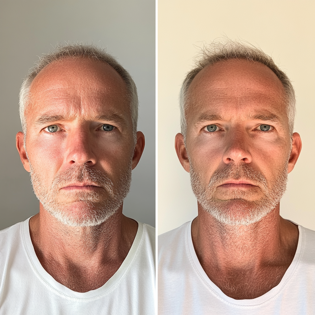 Two versions of a 50-year-old man's appearance.