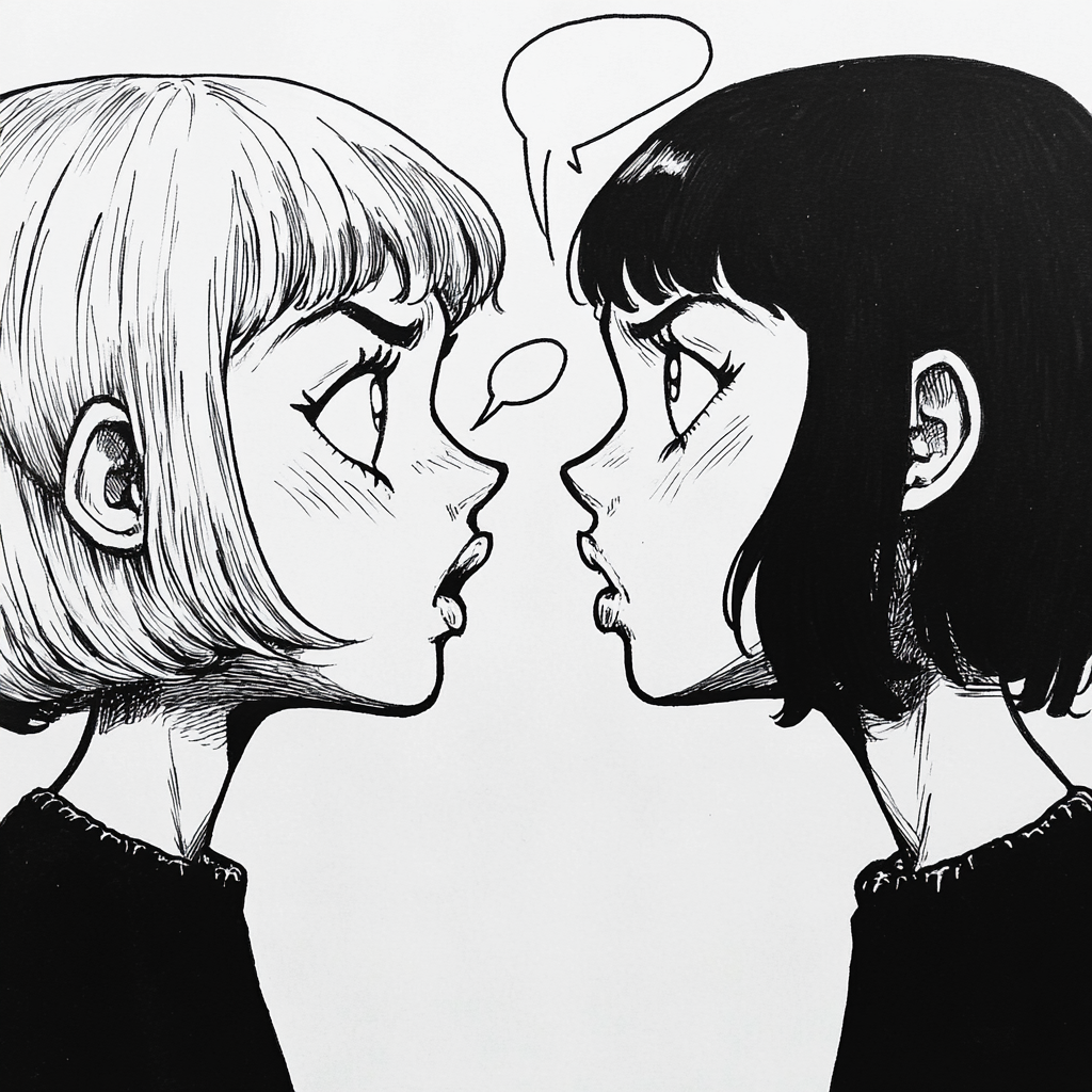 Two women arguing in cartoon style drawing