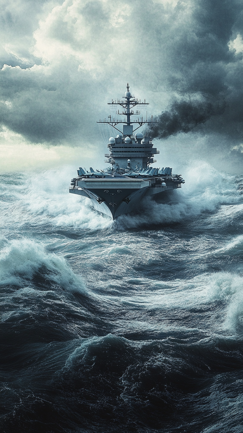 USS Dwight D. Eisenhower sailing through rough seas.