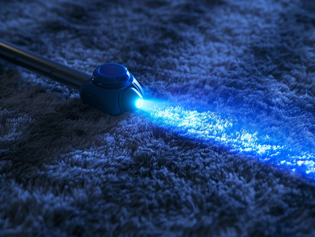 UV Sterilizer Cleaning Plush Carpet in Sunlit Room