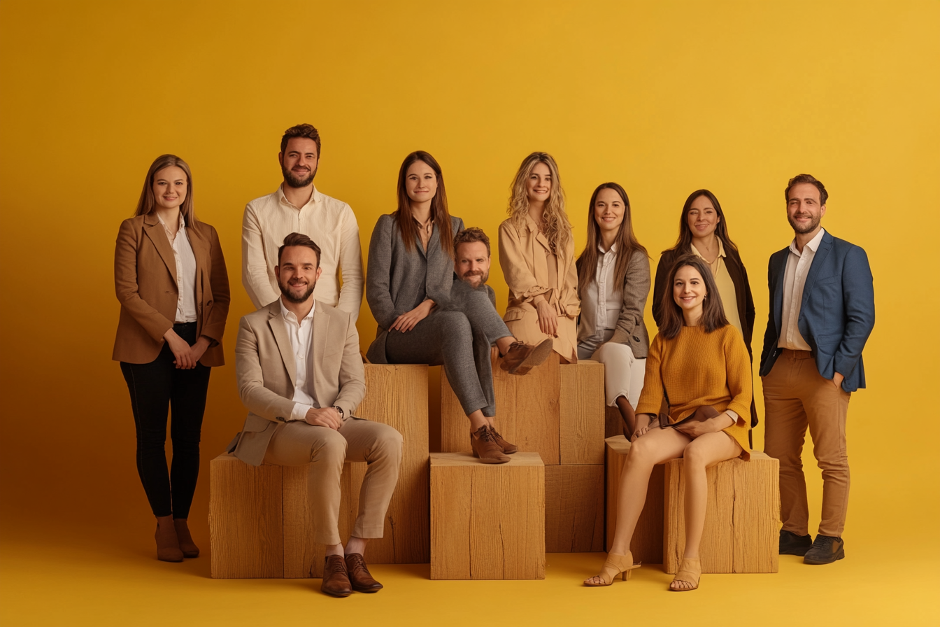 Ultra-detailed Business Group Photo in Deep Yellow Tone