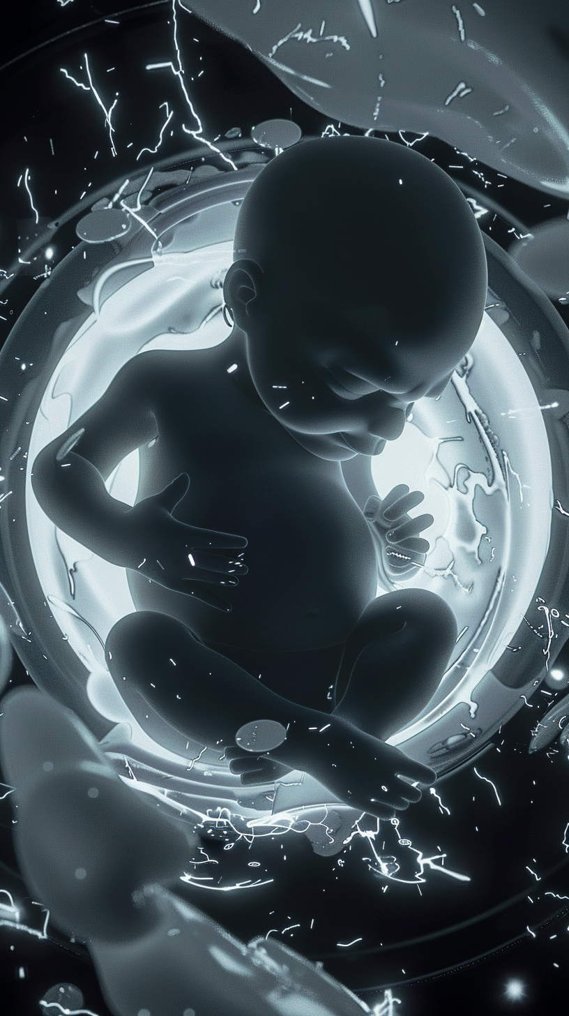 Unborn Jack-Jack with glowing hands and body hints.