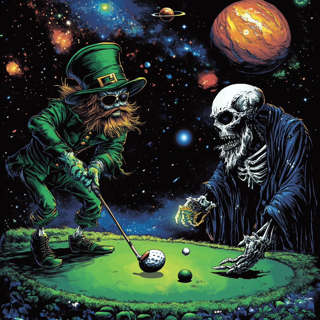 Undead Leprechaun and Grim Reaper play Space Golf