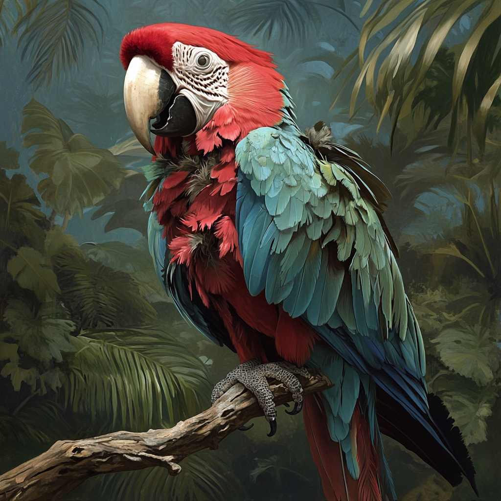 Undead macaw with visible skull perched on branch.