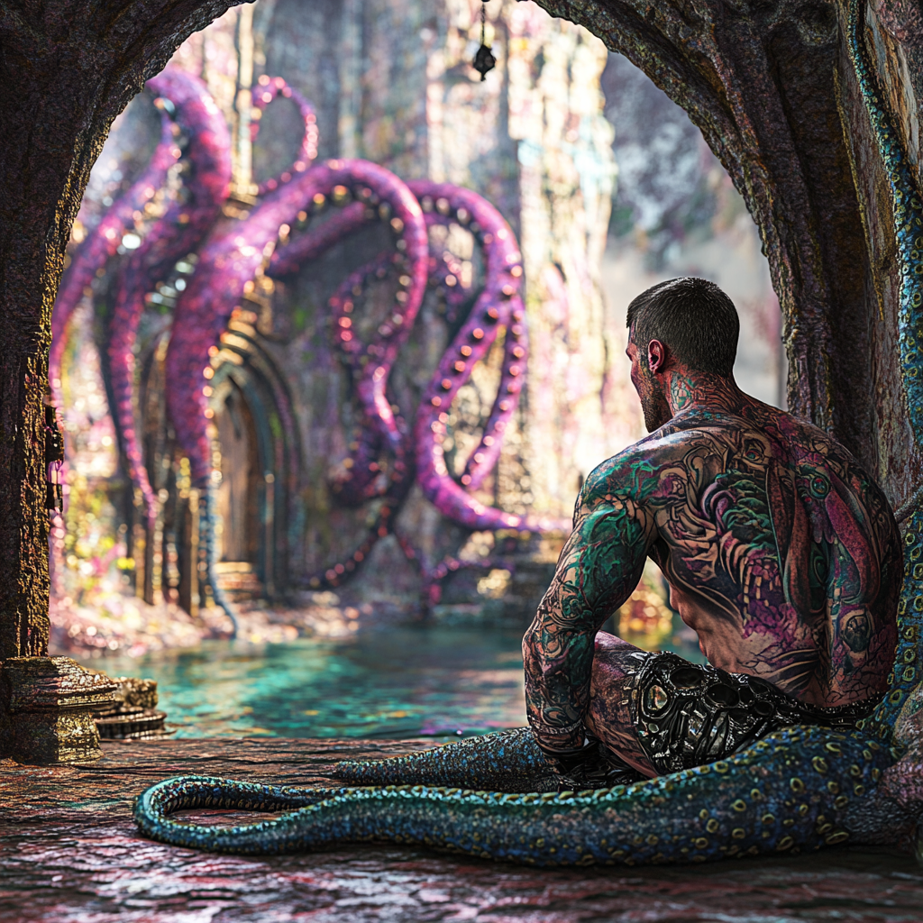 Underwater Kingdom Rockabilly Tentacle Tattoo 3D Render