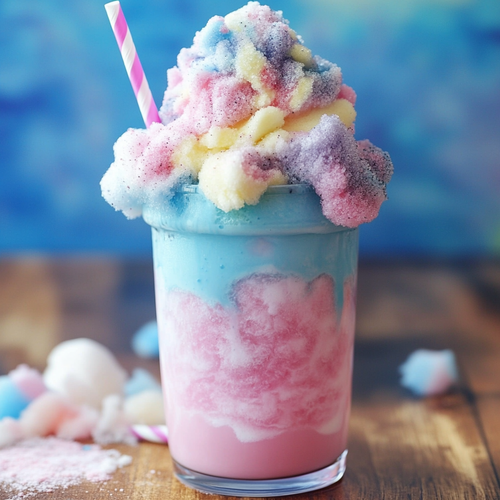 Unicorn Cotton Candy Frappe recipe for brightening your day.