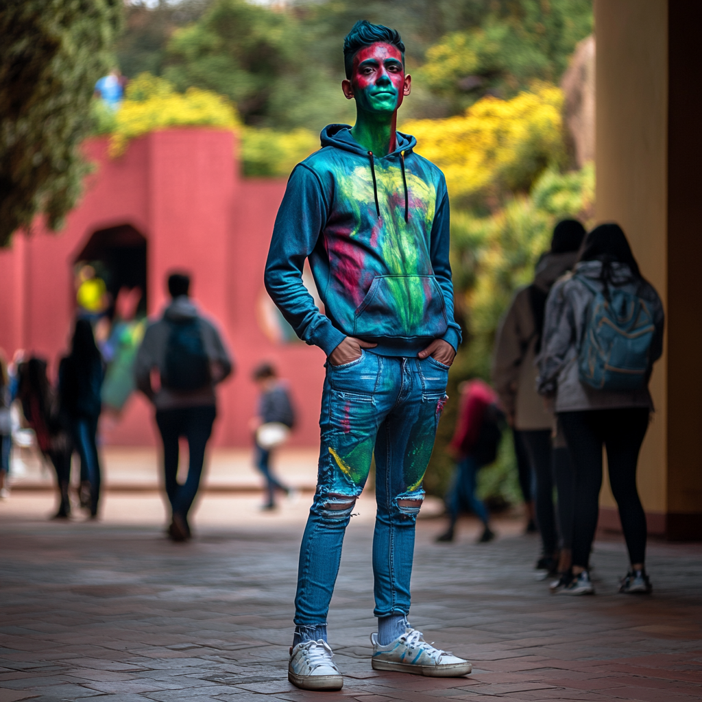 University student superhero Camaleón blends into campus surroundings