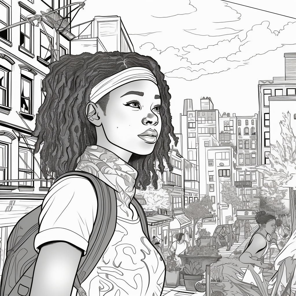 Urban Black Woman Coloring Page Diversity Energy City