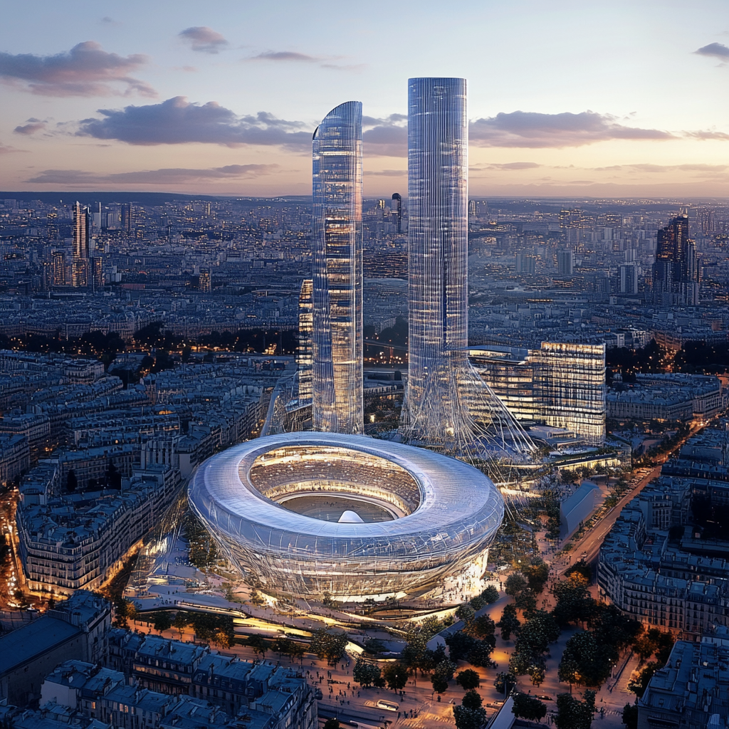 Urban District Concept Art with PSG Stadium in Paris