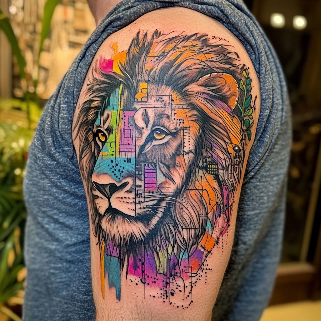 Urban Jungle: Lion Tattoo Symbolizing Courage and Strength