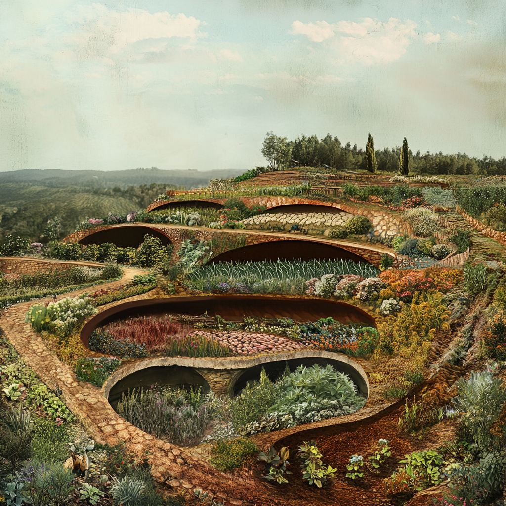 Van Gogh-style daylight farm represents nurturing Earth