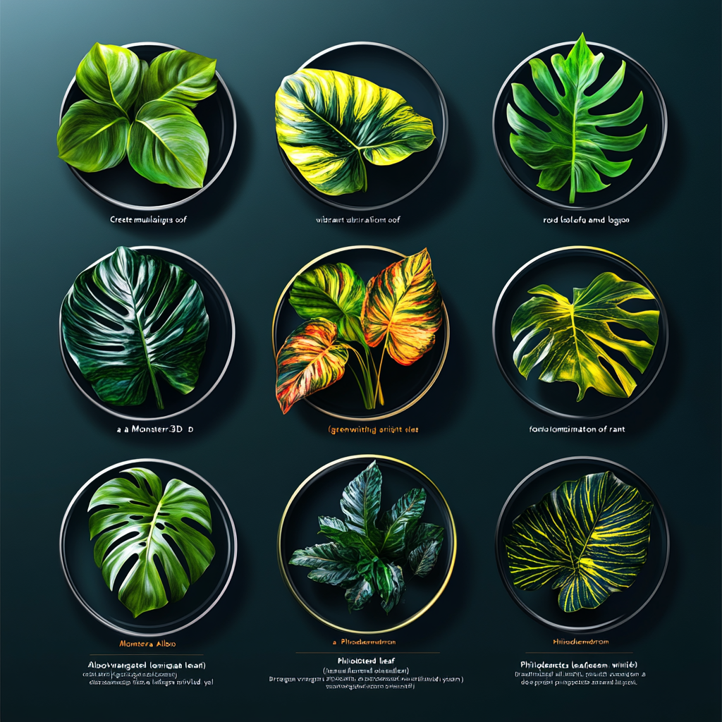 Variants of colorful 3D logo with plant elements