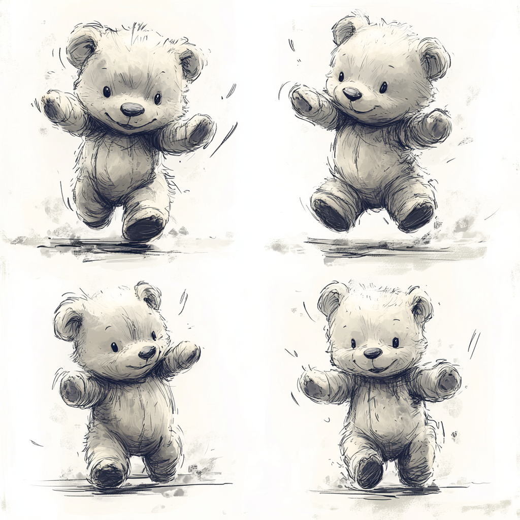 Variety of Teddy Bear Postures in Simple Drawings