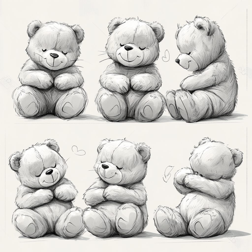 Various Postures: Teddy Bear Line Drawings