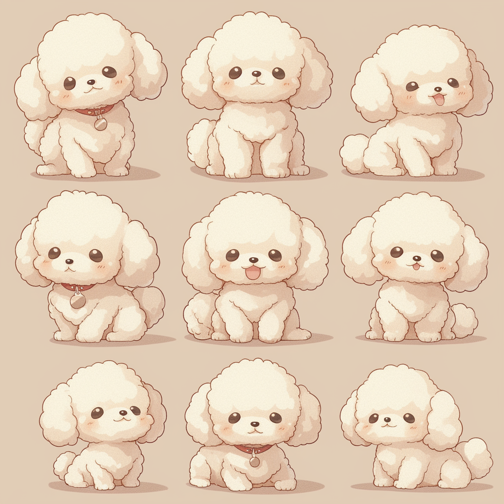 Various poses and facial expressions of Toy Poodle