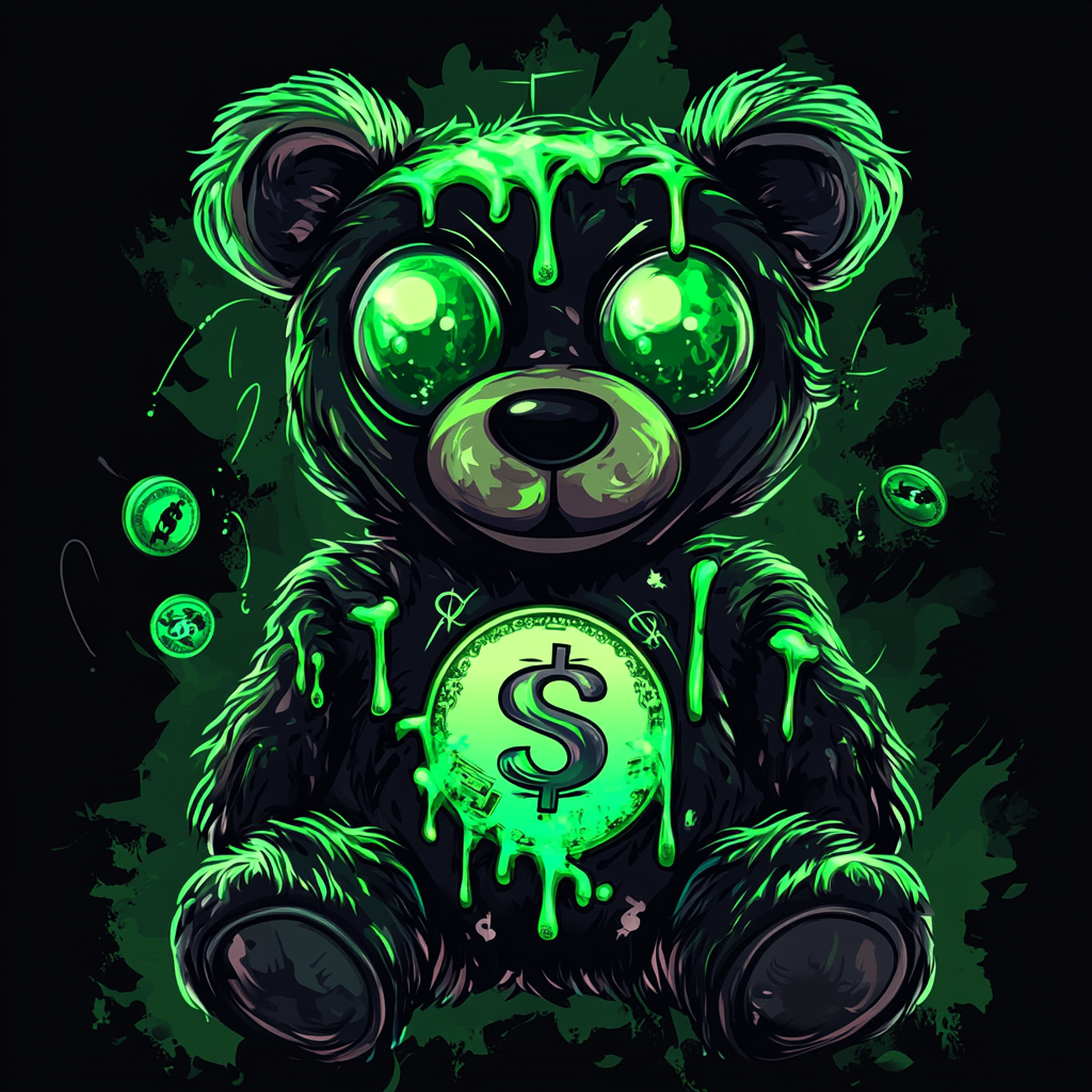 Vector design of green and black teddy bear.