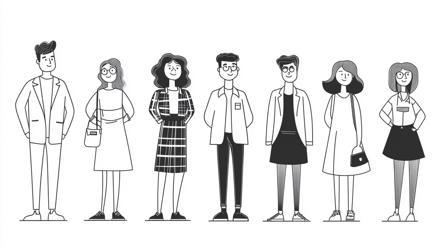 Vector flat characters for school, bold minimalist design.