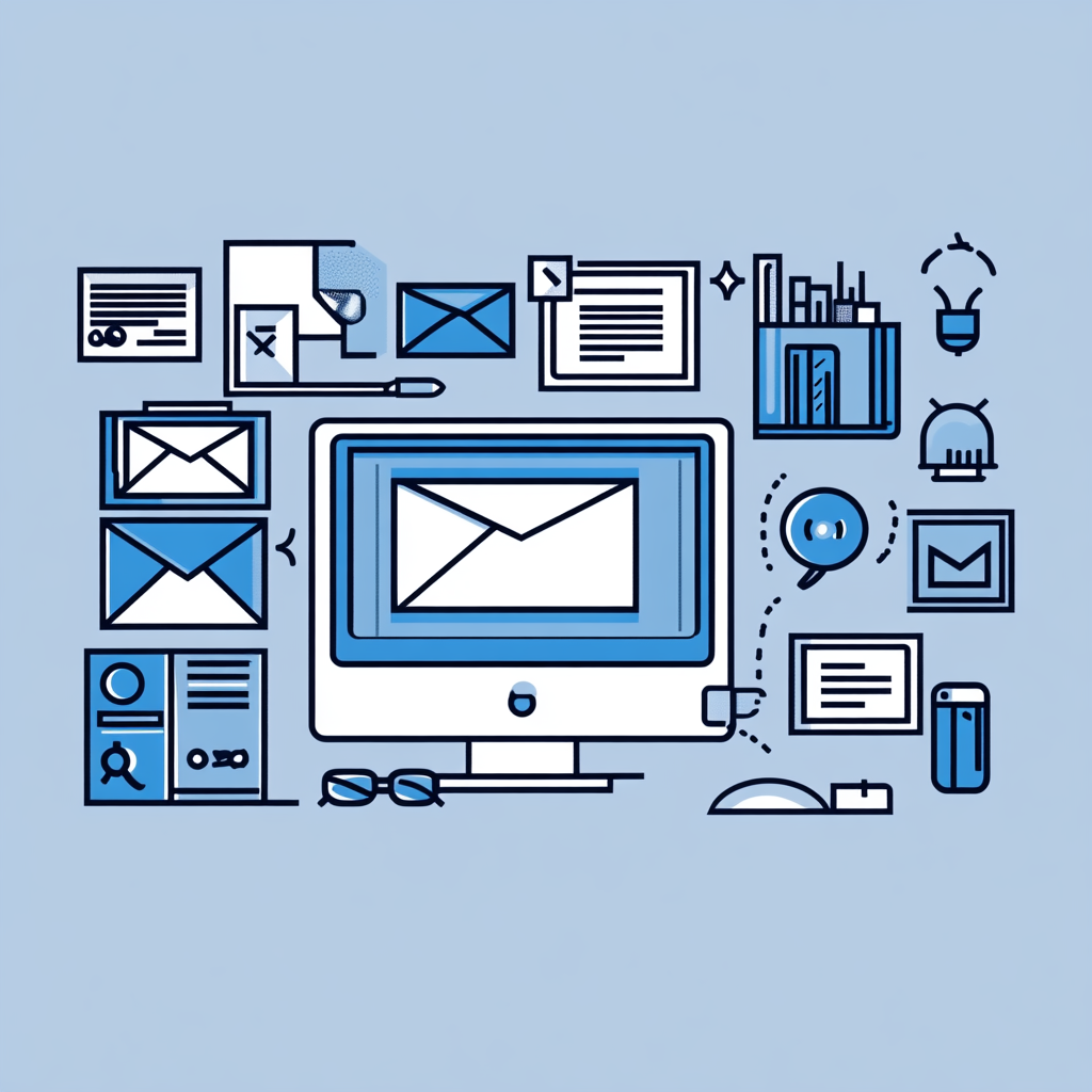 Vector illustration of computer screen displaying marketing tools.