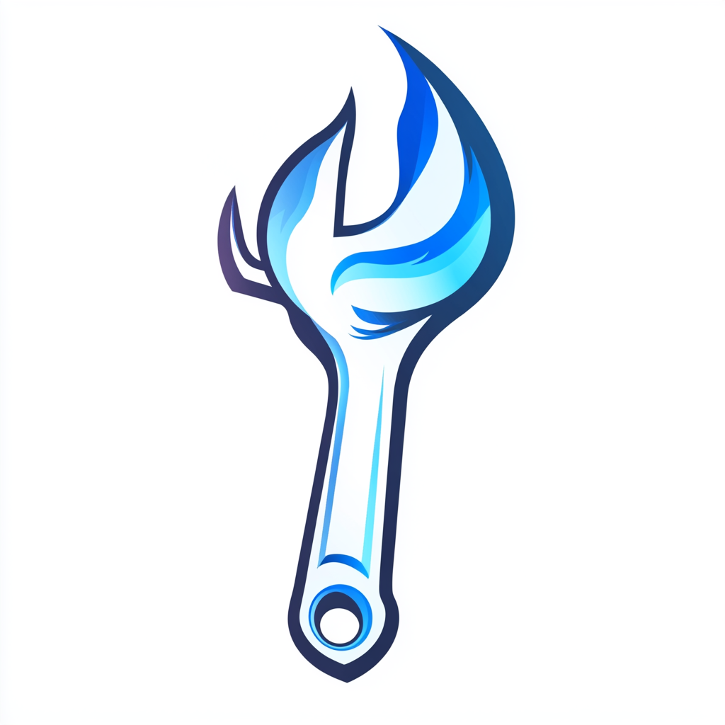 Vector logo with minimalist style, blue flame design.