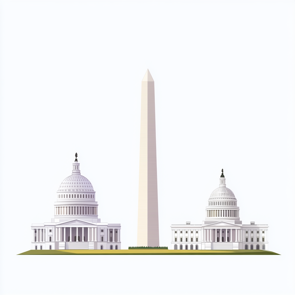 Vector-style Washington DC buildings with white background