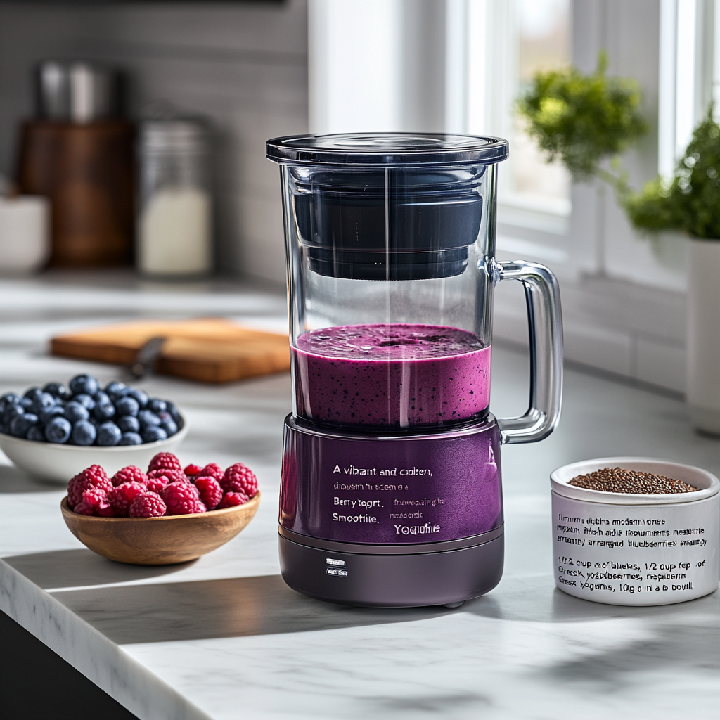 Vibrant Berry Yogurt Smoothie Preparation in Modern Kitchen