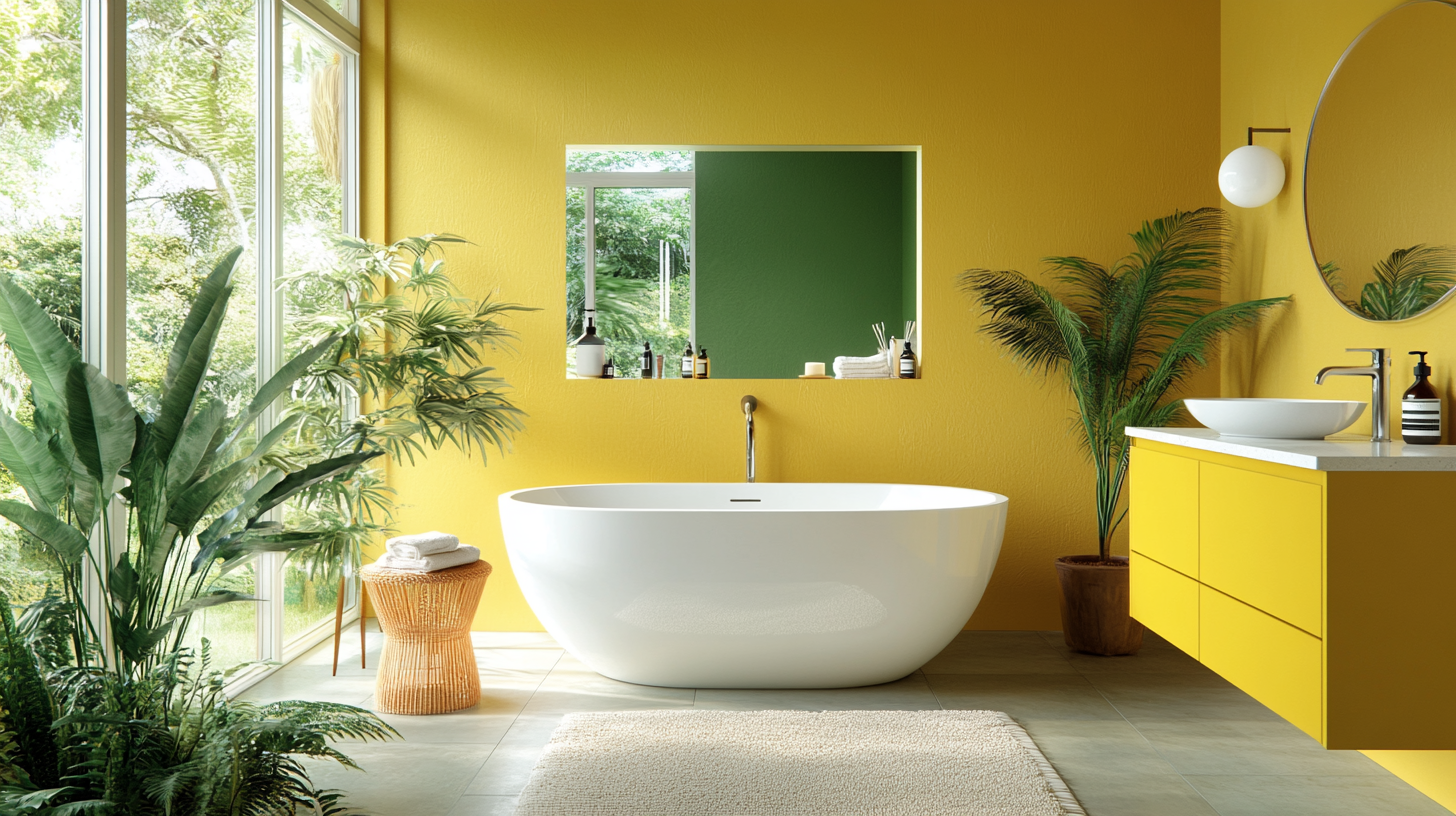 Vibrant Citrine Cool bathroom with modern fixtures and decor.