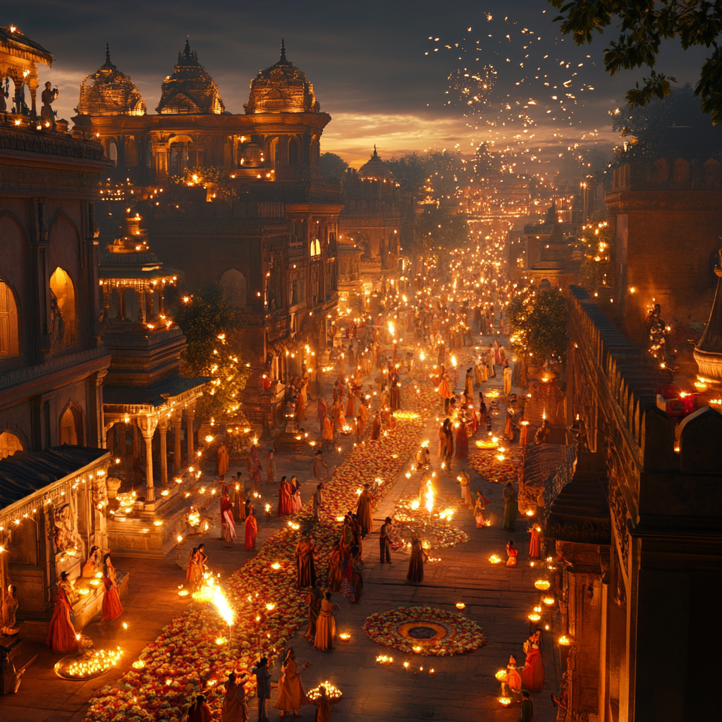 Vibrant Diwali Festival Celebration in Historic Indian City