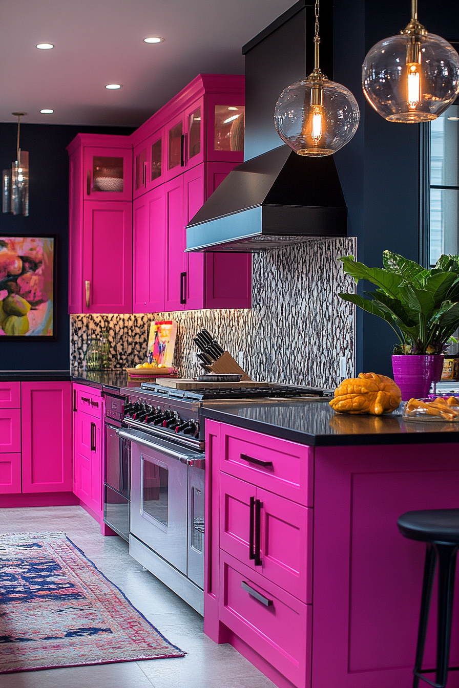 Vibrant Kitchen with Pink Cabinets: Lively and Inviting