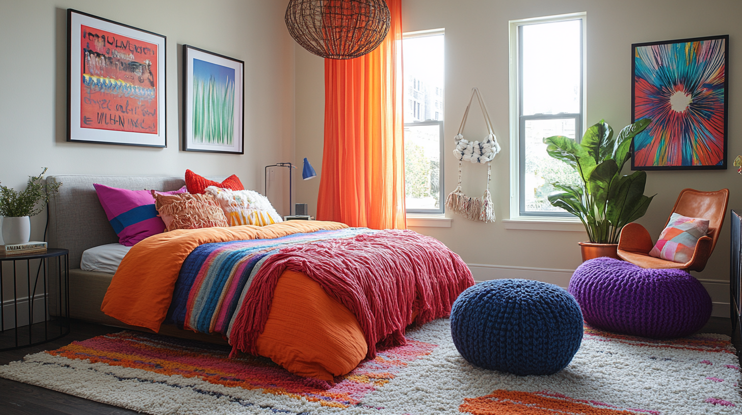 Vibrant Scandi Boho Girls Bedroom with Colorful Pops