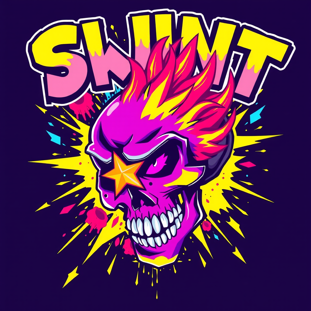 Vibrant Skull Streetwear Graphic with Graffiti Text