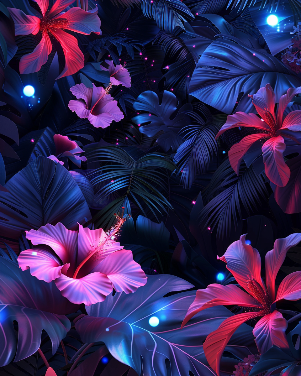 Vibrant Tropical Flowers with Magical Lighting