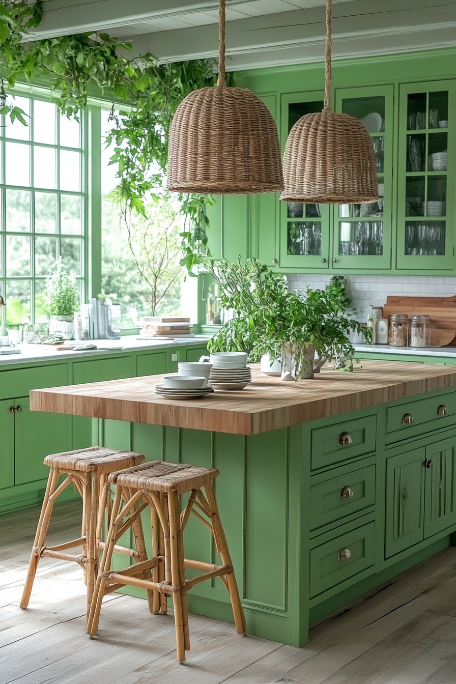 Vibrant Tropical Green Oasis Kitchen Island Decor