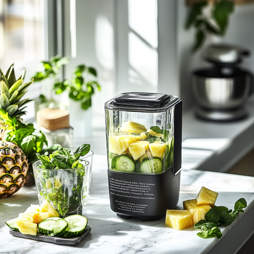 Vibrant Tropical Pineapple Smoothie Preparation in Modern Kitchen