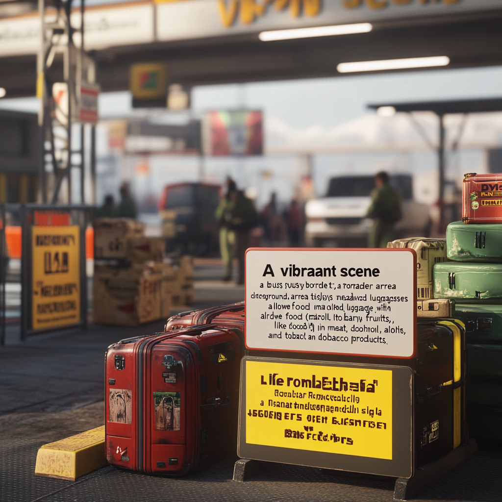 Vibrant border crossing scene with compliance and smiling officer.