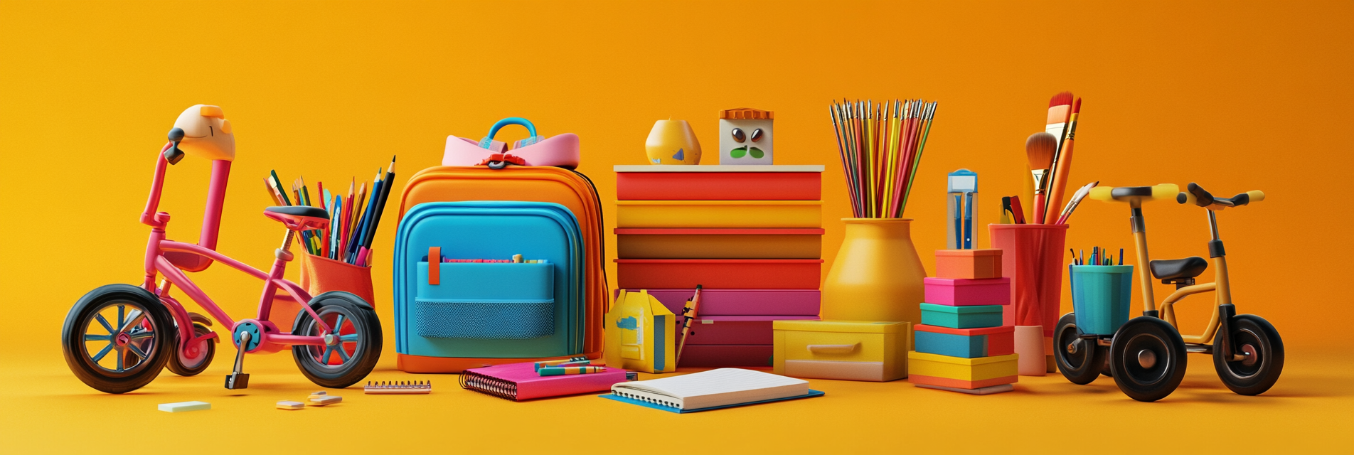 Vibrant children's store products bundle on orange.