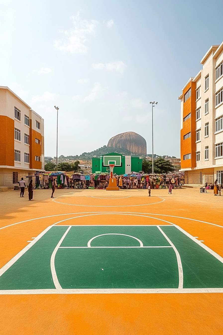 Vibrant green and white scene of Abuja, Nigeria.