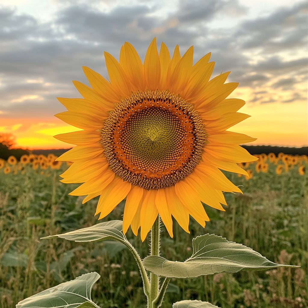 Vibrant sunflower in sunset field, taken with iPhone.