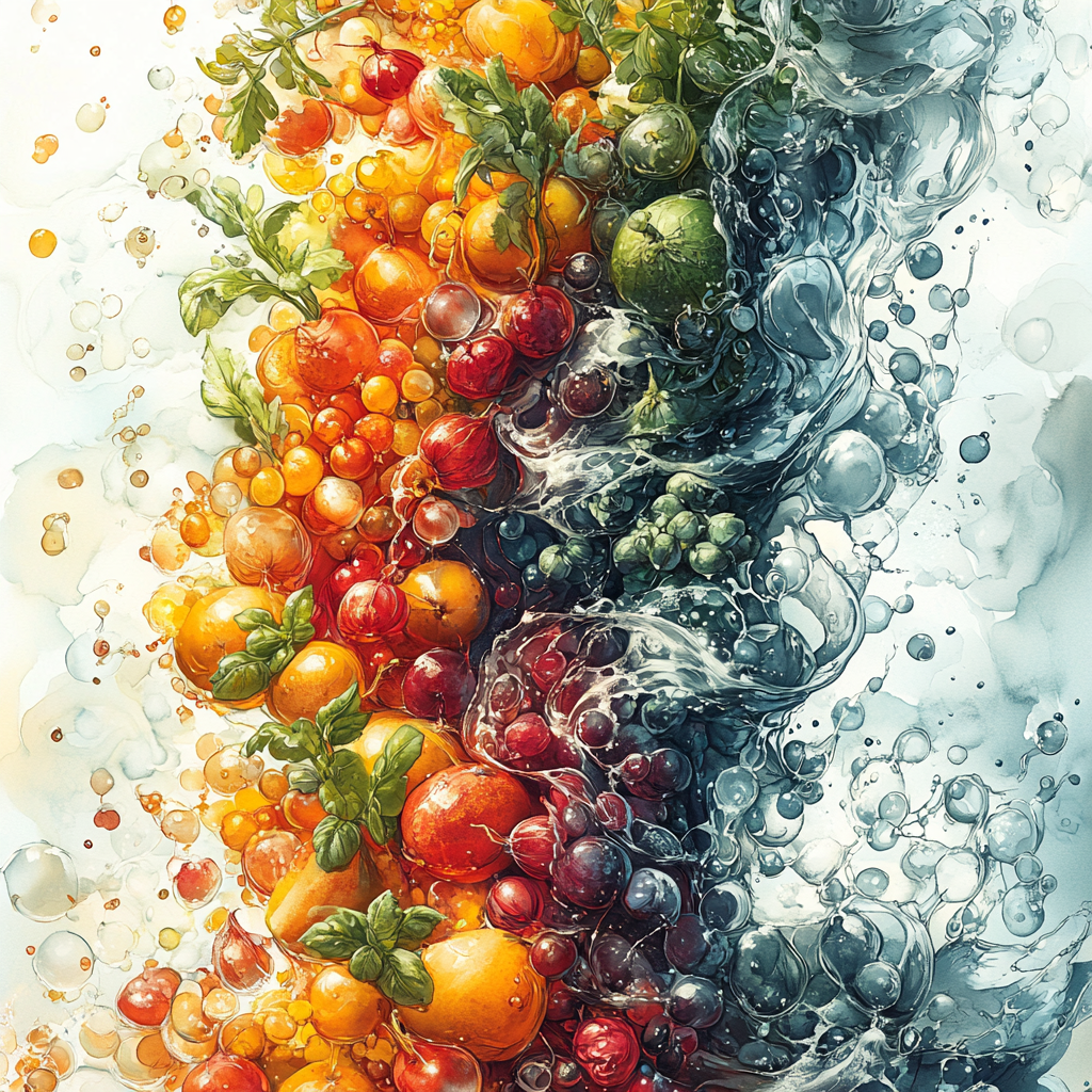 Vibrant vegetable illustration for acid-base table cover.