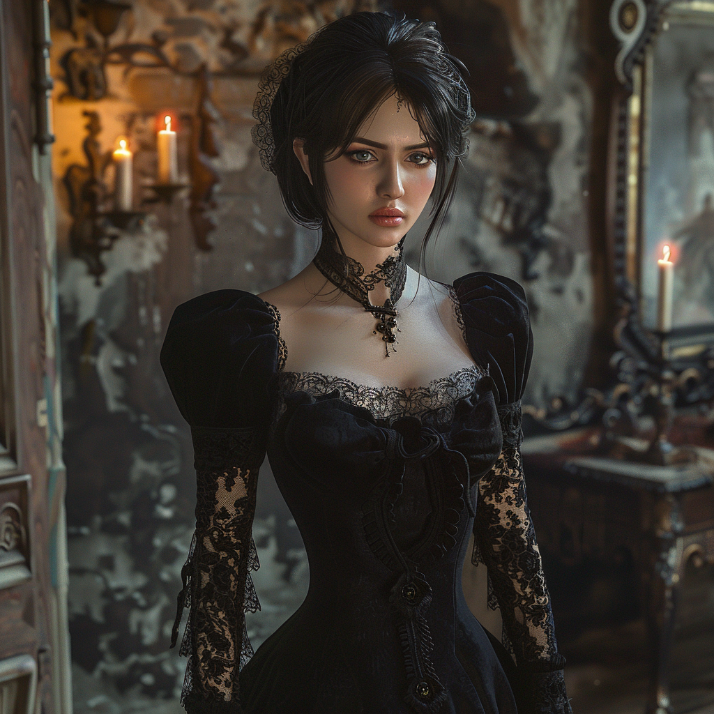 Victorian Vampire: Cassandra Dimitrescu in Gothic Mansion Cosplay