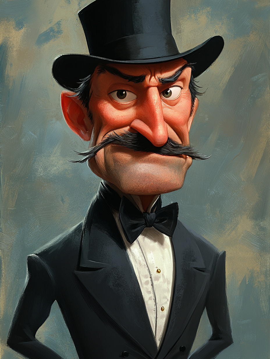 Victorian butler in various Pixar-style expressions, painted digitally.