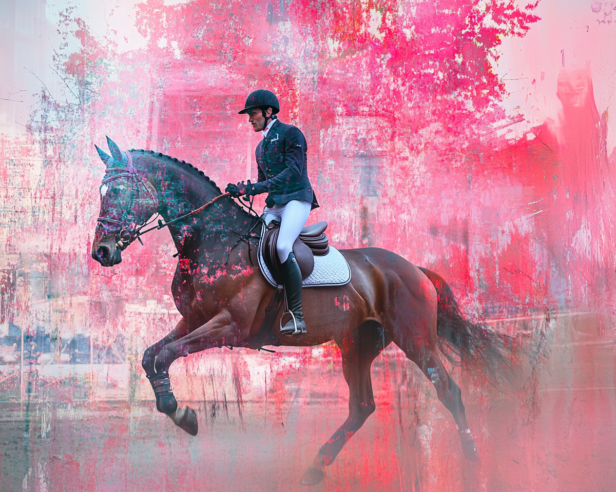 Victorious Double Exposure Horse Jumping in Pink