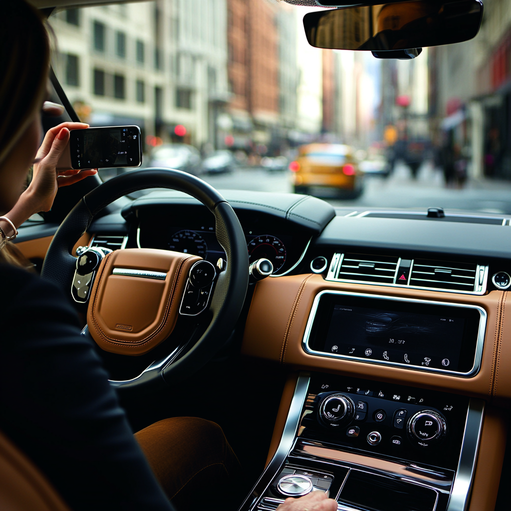 View from Range Rover Sport driver's seat luxurious interior.