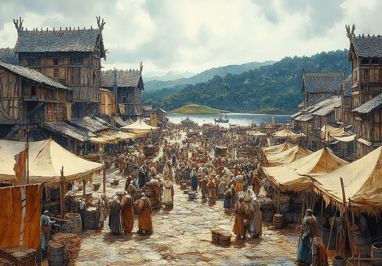 Viking Market Square in Medieval Brazil: An Illustration