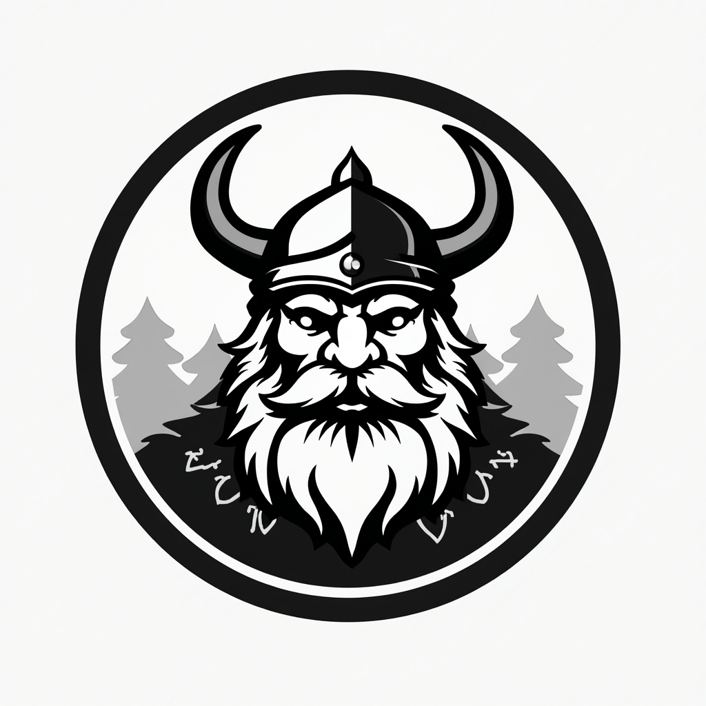 Viking children's camp logo in black and white.