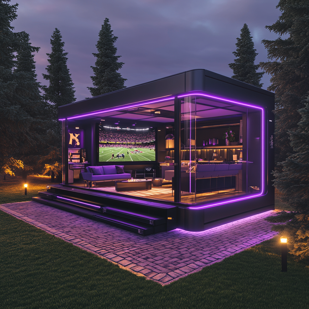 Vikings themed camper pod with sports man cave interior.