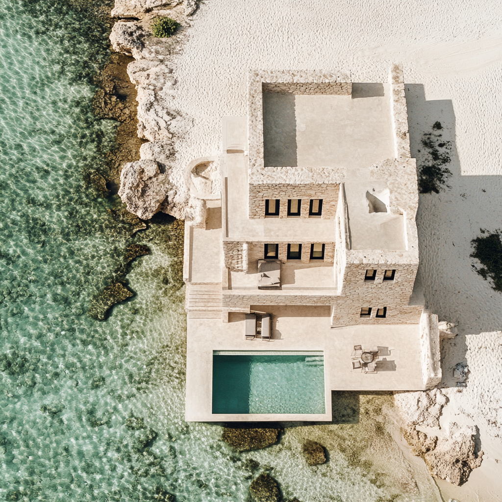 Villa on Zanzibar beach with Mykonos style windows.