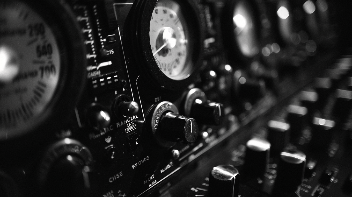 Vintage Analog Drum Machine on Black Background