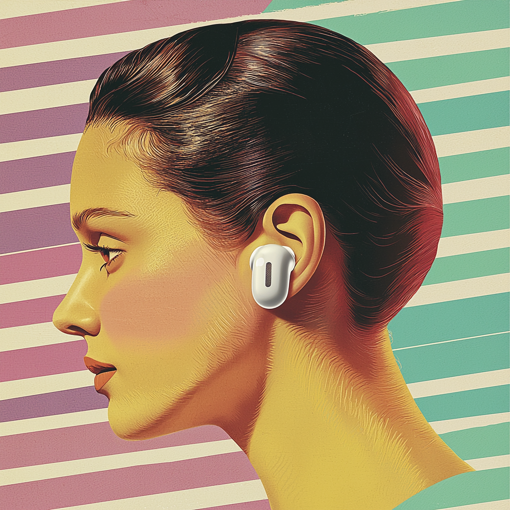 Vintage Apple AirPods Ad from 1950s: Pastel Colors.